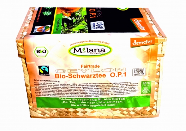 1 KG MILANA Ceylon Fairtrade Demeter ORGANIC Loose BLACK TEA OP1 Orange Pekoe 1 packed into handwoven baskets - with 55 percent benefits support - The Tea, ... that tastes like Love. Fairly and sustainably manufactured.